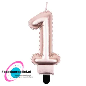 Verjaardagskaarsje folieballon cijfer 1 Rose - goud, 10cm