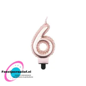 Verjaardagskaarsje folieballon cijfer 6 Rose - goud, 10cm