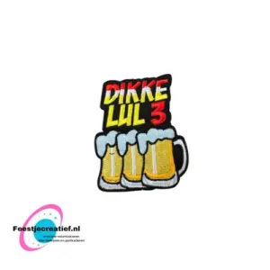 Strijkembleem/applicatie, 'Dikke lul 3 bier"