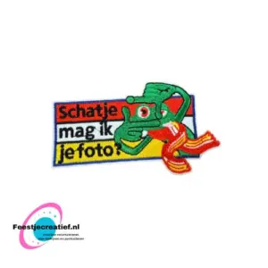 Strijkembleem/applicatie, 'Schatje mag ik je foto"