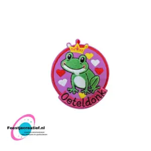 Strijkembleem/applicatie, 'oeteldonk" kikker roze