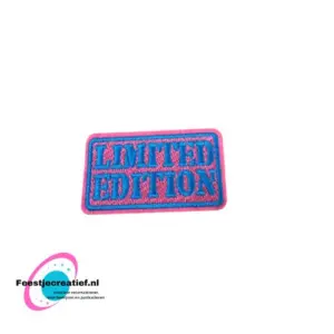 Strijkembleem/applicatie, 'limited edition" roze/blauw
