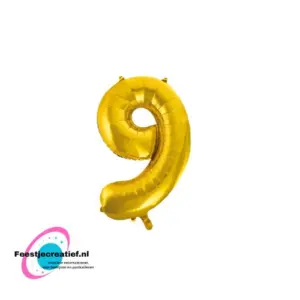 Folieballon cijfer 9 goud glans, 86cm