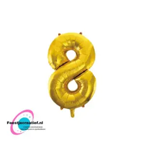 Folieballon cijfer 8 goud glans, 86cm