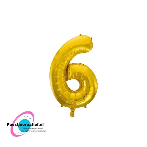Folieballon cijfer 6 goud glans, 86cm 1 Folieballon cijfer 6 goud glans, 86cm