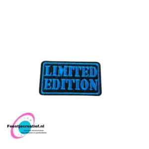 Strijkembleem/applicatie, 'limited edition" zwart/blauw