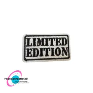 Strijkembleem/applicatie, 'limited edition" wit/zwart