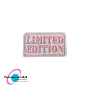 Strijkembleem/applicatie, 'limited edition" wit/roze