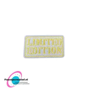 Strijkembleem/applicatie, 'limited edition" wit/geel