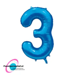 Folieballon cijfer 3 blauw, 86cm