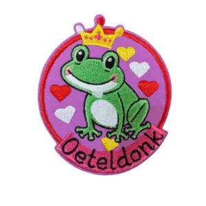 Strijkembleem/applicatie, 'oeteldonk" kikker roze