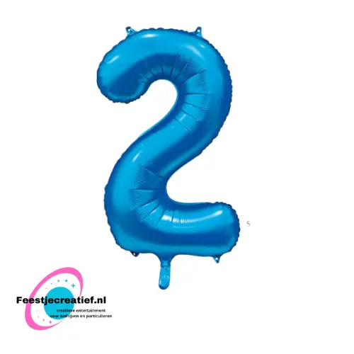 Folieballon cijfer 2 blauw, 86cm 1 Folieballon cijfer 2 blauw, 86cm