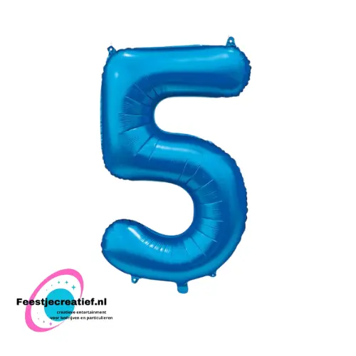 Folieballon cijfer 5 blauw, 86cm 1 Folieballon cijfer 5 blauw, 86cm