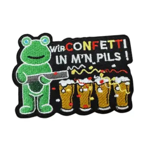 Strijkembleem/applicatie, 'Wir confetti in m'n pils"
