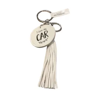 Sleutelhanger met kwastje | Imitatie leer | Wit | I love my car