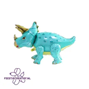 Folieballon Dinosaurus Triceratops blauw/groen – 54 x 91 cm | Grote dino ballon