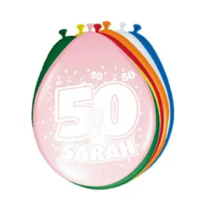 Latex ballonnen rond Sarah 50 jaar, 12inch - 8 stuks