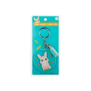 Sleutelhanger met kwastje | Acryl sleutelhanger - konijn
