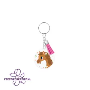 Sleutelhanger met kwastje | Acryl sleutelhanger - Paard