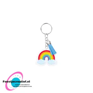 Sleutelhanger met kwastje | Acryl sleutelhanger - Regenboog