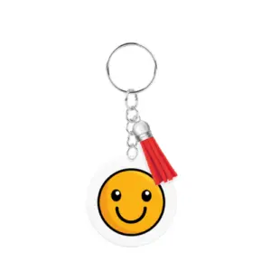 Sleutelhanger met kwastje | Acryl sleutelhanger - Smiley