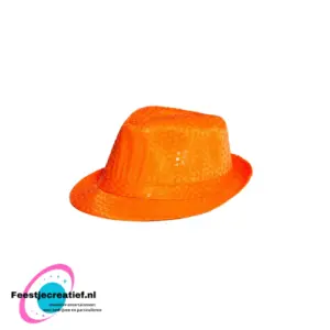 Trilby Pailletten Hoedje Neon Oranje