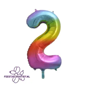 Folieballon Cijfer - 2 - Regenboog - 86 cm