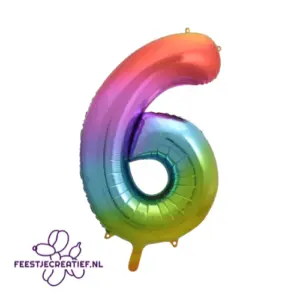 Folieballon Cijfer - 6 - Regenboog - 86 cm