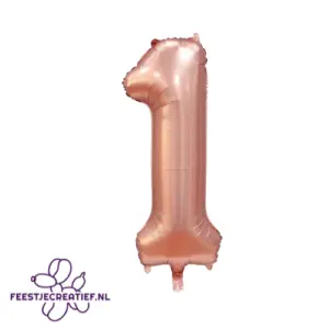 Folieballon Cijfer - 1 - Mat Rose-goud  - 86 cm