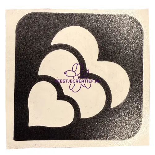 Glittertattoo sjabloon drie hartjes 1 Glittertattoo sjabloon drie hartjes