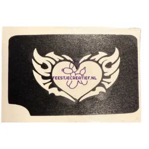 Glittertattoo sjabloon hartje met vuur