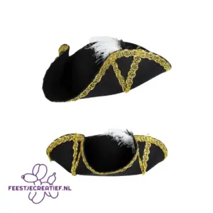 Driesteek hoed zwart met goudband