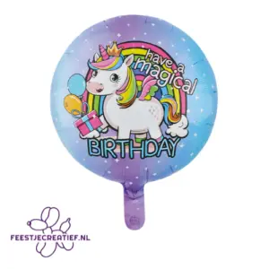 Folieballon 18″ rond –Unicorn Birthday’