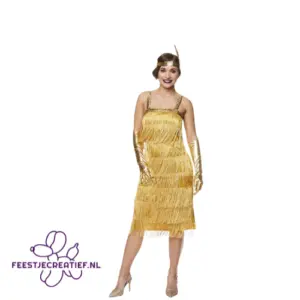 Goude Flapper Jurk (30's/Charleston) (Mt. S)