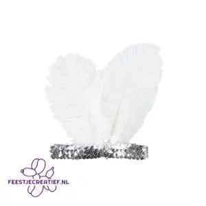 Kinder ringen 822 Charleston hoofdband zilver met witte veren