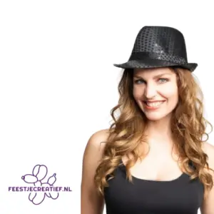 Pailletten hoedje zwart