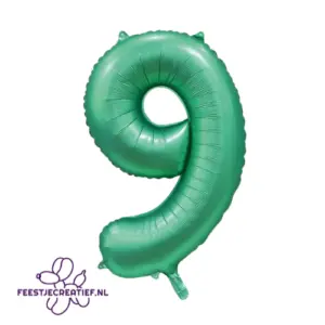 Folieballon cijfer 9 satin green, 86cm