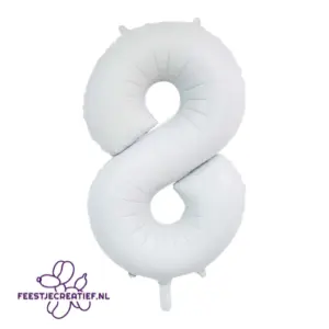 Folieballon cijfer 8 satijn Wit, 86cm