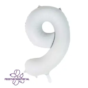 Folieballon cijfer 9 satijn Wit, 86cm