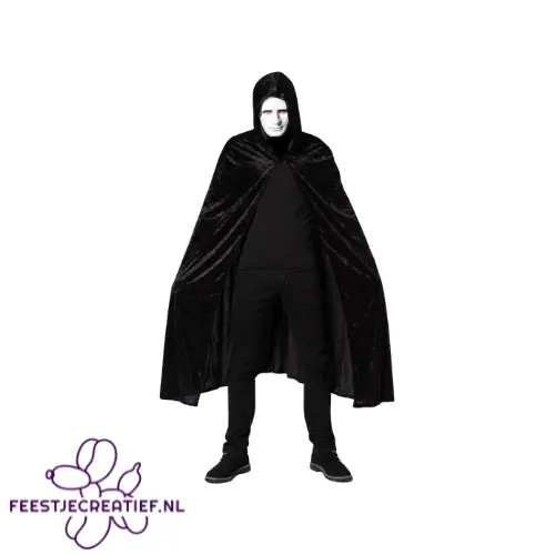 Cape met Capuchon Black Velours – Unisex – Zwart 1 Cape met Capuchon Black Velours – Unisex – Zwart