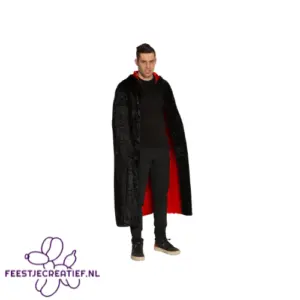 Cape met Capuchon Rood Zwart Deluxe – Unisex – One Size – Zwart
