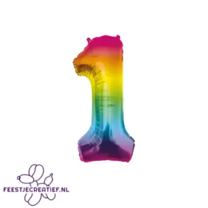 Folieballon cijfer 1 rainbow, 86cm