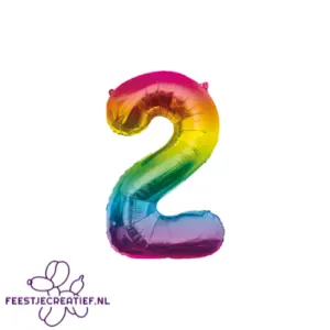 Folieballon cijfer 2 rainbow, 86cm