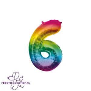 Folieballon cijfer 6 rainbow, 86cm