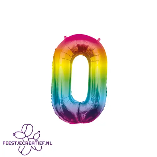 Folieballon cijfer 0 rainbow, 86cm 1 Folieballon cijfer 0 rainbow, 86cm