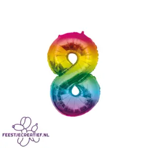 Folieballon cijfer 8 rainbow, 86cm