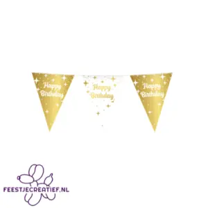 Vlaggenlijn Fancy - Happy birthday - Wit-Goud