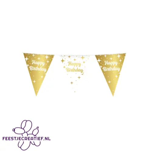 Vlaggenlijn Fancy - Happy birthday - Wit-Goud 1 Vlaggenlijn Fancy - Happy birthday - Wit-Goud