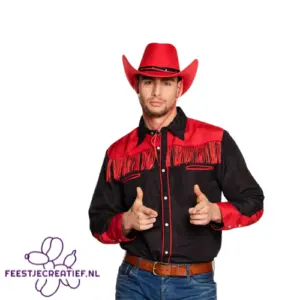 Shirt Western zwart/rood (L) Cowboy