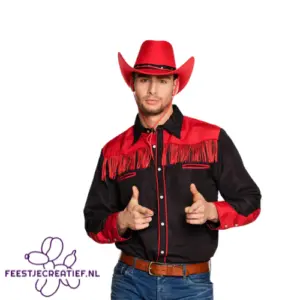 Shirt Western zwart/rood (XL) Cowboy